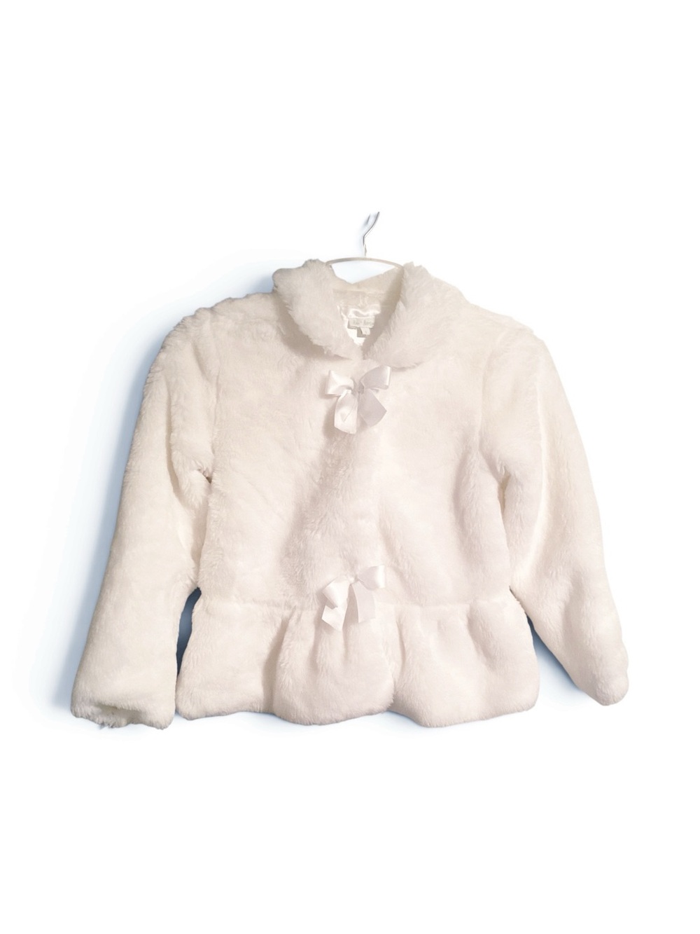 Le Top white Faux Fur Peplum Jacket with Bow zipper button Closures